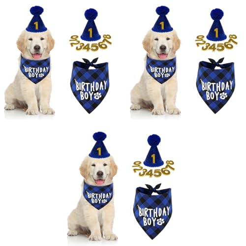 Qpets® Dog Gifts Hat for Birthday Cute Party Bandana Supplies Set Number Label Square Scarf Doggie Blue Pack of 1 3PCS Qpets® Dog Gifts Hat for Birthday Cute Party Bandana Supplies Set Number Label Square Scarf Doggie Blue Pack of 1 3PCS